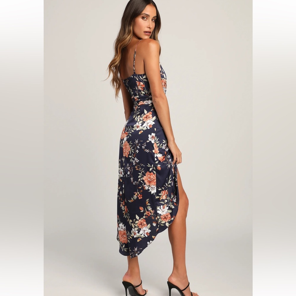 Lulu's Navy Floral High Low Dress